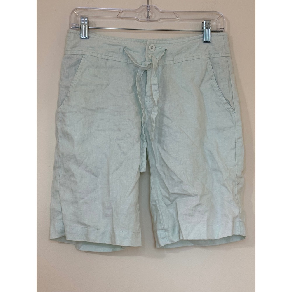 Island Company Womens XS Light Green 100% Linen Drawstring Cargo Bermuda Shorts